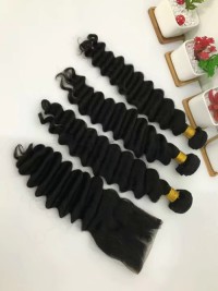 Double drawn body wave hair bundes raw hair extension